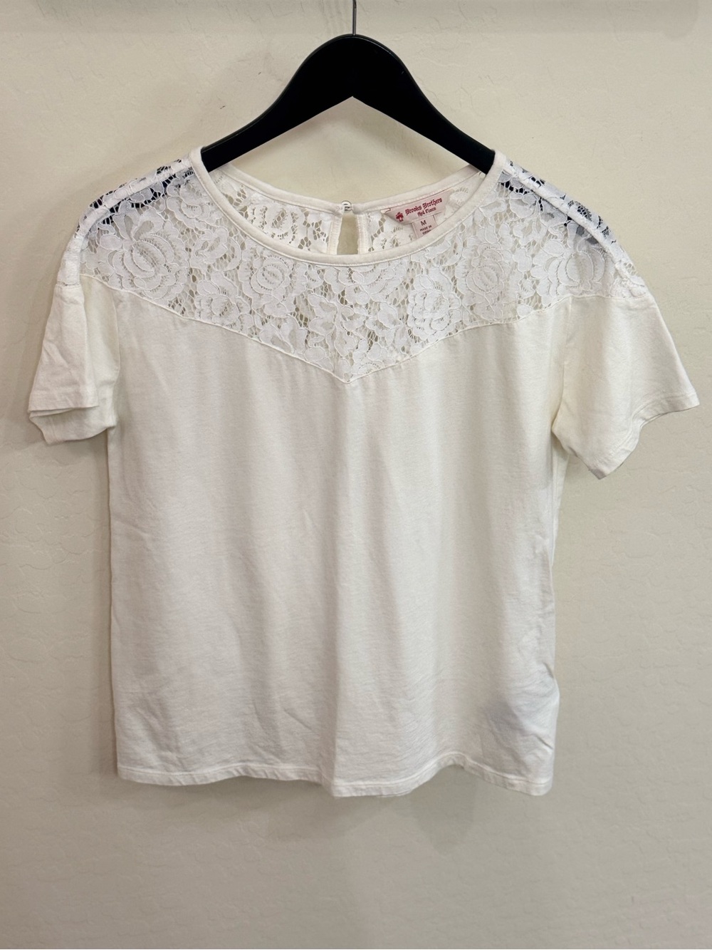 Brooks Brothers Red Fleece White Lace Yoke Tee Medium Boho Preppy